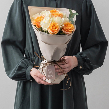 ホシファーム フリルブーケ ホワイトオレンジ １２本 メッセージカード付 ラッピング済 送料無料-3