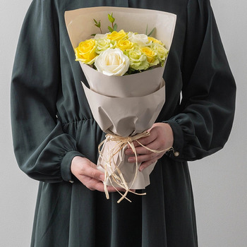 ホシファーム フリルブーケ ホワイトイエロー グリーン１２本 メッセージカード付 ラッピング済 送料無料-3