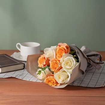 ホシファーム フリルブーケ ホワイトオレンジ ８本＆アニマルドーナツ２個入 メッセージカード付 ラッピング済 送料無料-2