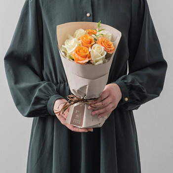 ホシファーム フリルブーケ ホワイトオレンジ ８本 メッセージカード付 ラッピング済 送料無料-2