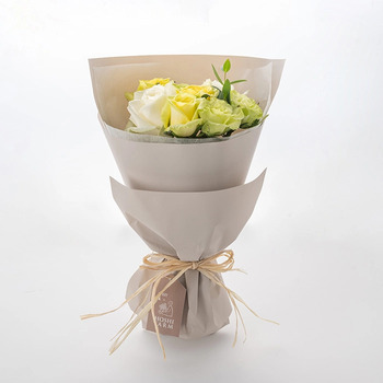 ホシファーム フリルブーケ ホワイトイエローグリーン ８本 メッセージカード付 ラッピング済 送料無料-3