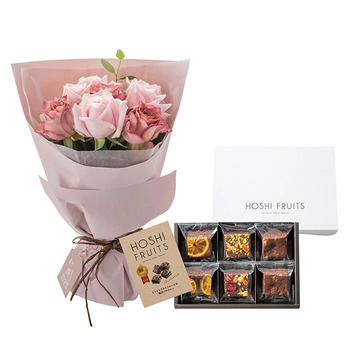 ホシファーム フリルブーケニュアンスピンク８本＆ホシフルーツ 贅沢ブラウニー６個入 メッセージカード付 ラッピング済 送料無料-6