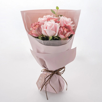 ホシファーム フリルブーケ ニュアンスピンク ８本＆ アニマルドーナツ２個入 メッセージカード付 ラッピング済 送料無料-1