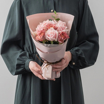 ホシファーム フリルブーケ ニュアンスピンク ８本＆ アニマルドーナツ２個入 メッセージカード付 ラッピング済 送料無料-3