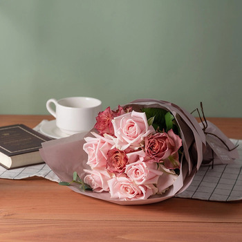 ホシファーム フリルブーケ ニュアンスピンク ８本 メッセージカード付 ラッピング済 送料無料-1