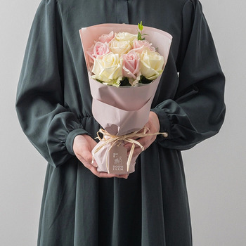 ホシファーム フリルブーケ ホワイトピンク ８本＆ アニマルドーナツ２個入 メッセージカード付 ラッピング済 送料無料-3