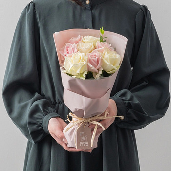 ホシファーム フリルブーケ ホワイトピンク ８本 メッセージカード付 ラッピング済 送料無料-2