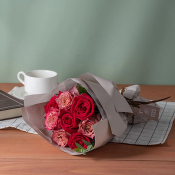 ホシファーム フリルブーケ ニュアンスレッド ８本＆ アニマルドーナツ２個入 メッセージカード付 ラッピング済 送料無料-3