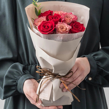 ホシファーム フリルブーケ ニュアンスレッド ８本 メッセージカード付 ラッピング済 送料無料-3