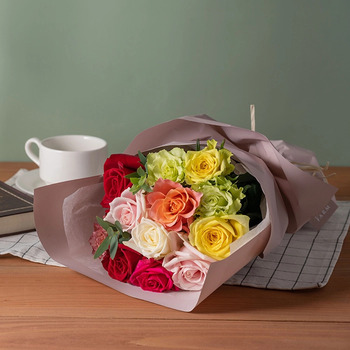 ホシファーム フリルブーケ カラフル １２本 メッセージカード付 ラッピング済 送料無料-1