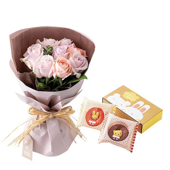 ホシファーム フリルブーケスイート８本 ＆ アニマルドーナツ２個入 メッセージカード付 ラッピング済 送料無料-5