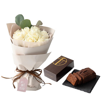 ホシファーム フリルブーケ ピュア８本＆銀座千疋屋 銀座チョコパウンドケーキ メッセージカード付 ラッピング済 送料無料-5