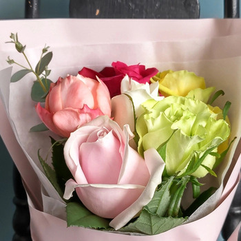 フリルブーケ カラフル ８本 メッセージカード付 ラッピング済 送料無料-1