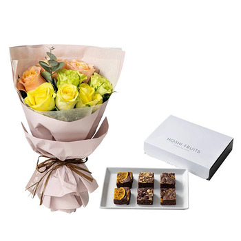 ホシファーム フリルブーケ パッション８本＆ホシフルーツ 贅沢ブラウニー ６個入 メッセージカード付 ラッピング済 送料無料-1