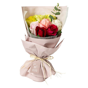 ホシファーム フリルブーケ カラフル８本＆銀座千疋屋 銀座チョコパウンドケーキ メッセージカード付 ラッピング済 送料無料-1