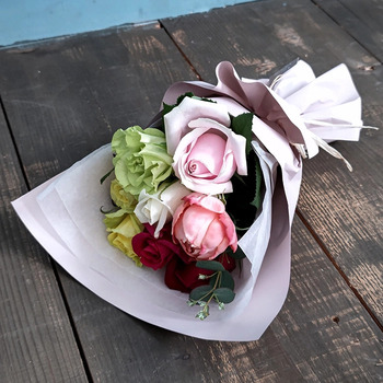 ホシファーム フリルブーケ カラフル８本＆銀座千疋屋 銀座チョコパウンドケーキ メッセージカード付 ラッピング済 送料無料-4