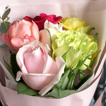 ホシファーム フリルブーケ カラフル８本＆銀座千疋屋 銀座チョコパウンドケーキ メッセージカード付 ラッピング済 送料無料-5