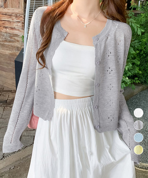 透かし編みニットカーディガンクロップド丈 送料無料 即日発送-0