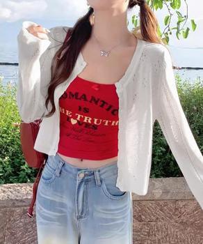 透かし編みニットカーディガンクロップド丈 送料無料 即日発送-2