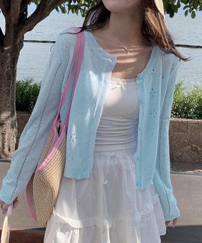 透かし編みニットカーディガンクロップド丈 送料無料 即日発送-6