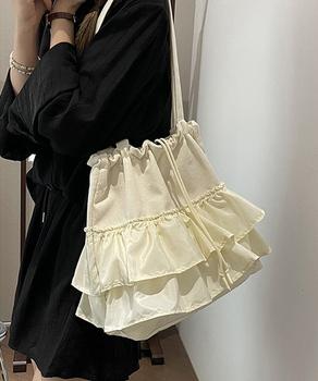 ティアードフリルトートバッグ キャンバス 送料無料 即日発送-4