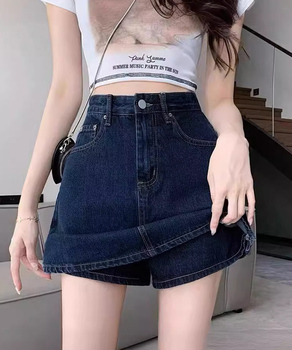 デニムスカパンハイウエストショートパンツ 送料無料 即日発送-0