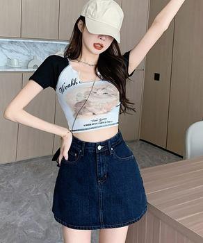 デニムスカパンハイウエストショートパンツ 送料無料 即日発送-4