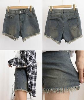ウォッシュデニムショートパンツレディース　裾フリンジデニムショーパン 美脚脚長ジーパン 送料無料 即日発送-8