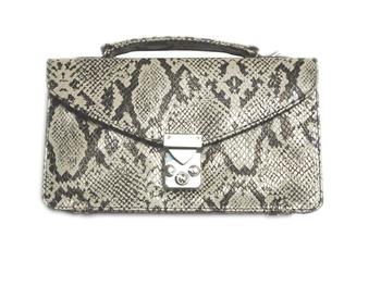 パイソン柄型押しミニセカンドバッグ No.2025H BE ベージュ 手提げ大型財布 2色展開 送料無料-1