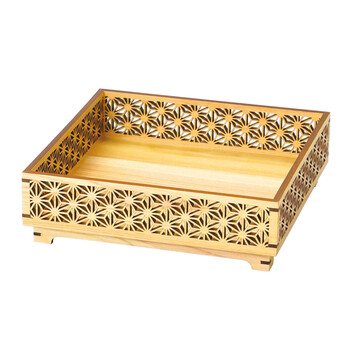 ひのき細密盛器 足付 青海波 麻の葉 七宝 送料無料-1