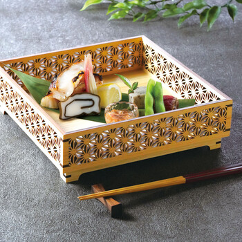 ひのき細密盛器 足付 青海波 麻の葉 七宝 送料無料-3