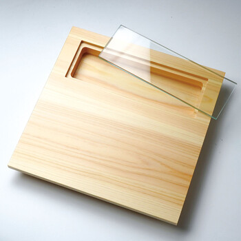 桧 硝子窓付料理皿 正角 中 送料無料-1