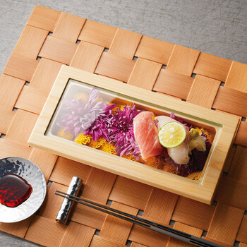 桧 硝子窓付料理皿 正角 中 送料無料-5