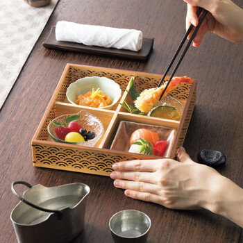 ひのき細密盛器 青海波 麻の葉 七宝 四ツ切 日本製 送料無料-6