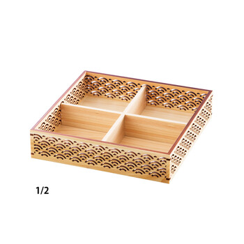 ひのき細密盛器 青海波 麻の葉 七宝 四ツ切 日本製 送料無料-1