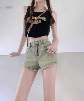 ウォッシュデニムショートパンツレディース ヴィンテージ風デニムショーパン 美脚脚長ジーパ 送料無料 即日発送-2