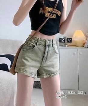 ウォッシュデニムショートパンツレディース ヴィンテージ風デニムショーパン 美脚脚長ジーパ 送料無料 即日発送-4