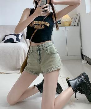 ウォッシュデニムショートパンツレディース ヴィンテージ風デニムショーパン 美脚脚長ジーパ 送料無料 即日発送-5