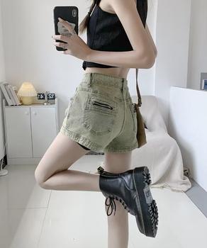 ウォッシュデニムショートパンツレディース ヴィンテージ風デニムショーパン 美脚脚長ジーパ 送料無料 即日発送-6