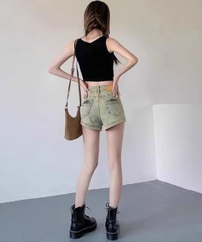 ウォッシュデニムショートパンツレディース ヴィンテージ風デニムショーパン 美脚脚長ジーパ 送料無料 即日発送-7