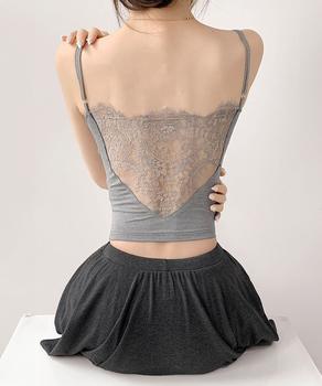 レース切替キャミソールカップ付きインナー インナーキャミソールレディース スクエアネック 送料無料 即日発送-4