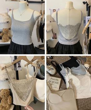 レース切替キャミソールカップ付きインナー インナーキャミソールレディース スクエアネック 送料無料 即日発送-8