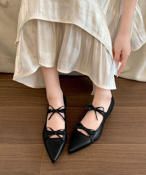 ダブルリボンパンプス美脚ポインテッドトゥ 送料無料 即日発送-2