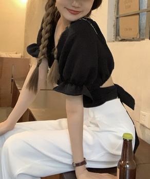 オフショルダーブラウス バックリボン夏服 送料無料 即日発送-3