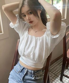 オフショルダーブラウス バックリボン夏服 送料無料 即日発送-5