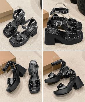 スタッズ 厚底サンダル チャンキーヒール 送料無料 即日発送-8