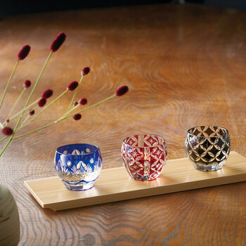 夢切子 千代口 赤 ルリ 黄 送料無料-5