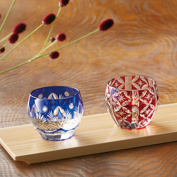 夢切子 千代口 赤 ルリ 黄 送料無料-6