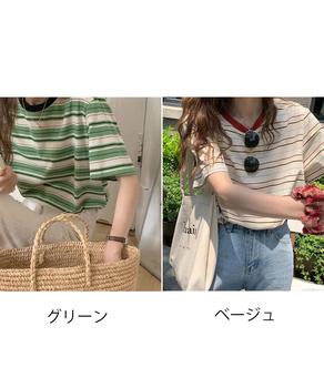 マルチボーダーTシャツ 半袖カットソー夏 送料無料 即日発送-1