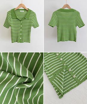 ボーダー柄ニットポロシャツレディース半袖 送料無料 即日発送-9